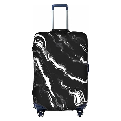 Gepäckabdeckung mit schwarz-weißem Marmor-Print, Kofferschutz, Reisekoffer-Abdeckung für Kinder und Erwachsene, passend für 18-32 Zoll von asbwuo