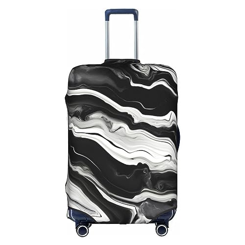 Gepäckabdeckung mit schwarz-weißem Marmorstruktur-Druck, Kofferschutz, Reisekofferabdeckung für Kinder und Erwachsene, passend für 18-32 Zoll von asbwuo