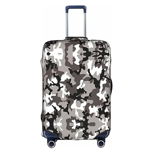 Gepäckabdeckung mit schwarzem, grauem und weißem Camouflage-Print, Kofferschutz, Reisekofferabdeckung für Kinder und Erwachsene, passend für 18-32 Zoll von asbwuo