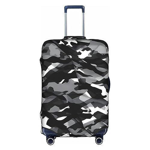 Gepäckabdeckung mit schwarzem, grauem und weißem Camouflage-Print, Kofferschutz, Reisekofferabdeckung für Kinder und Erwachsene, passend für 18-32 Zoll von asbwuo