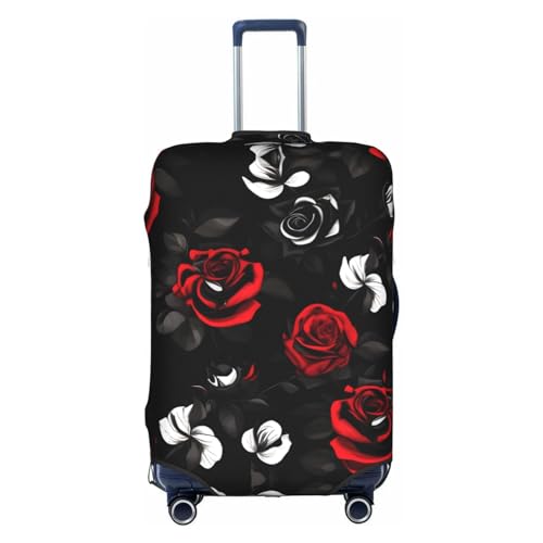Gepäckabdeckung mit schwarzem, weißem und rotem Rosendruck, Kofferschutz, Reisekofferabdeckung für Kinder und Erwachsene, passend für 18-32 Zoll von asbwuo