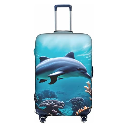 Gepäckabdeckung mit wunderschönem Unterwasserwelt-Delfin-Korallendruck, Kofferschutz, Reisekofferabdeckung für Kinder und Erwachsene, passend für 18-32 Zoll von asbwuo