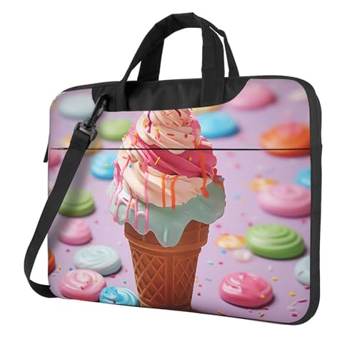 Laptop-Umhängetasche für Männer und Frauen, wasserdichte Aktentasche, Messenger-Tasche, viele farbige Eiscreme-Laptop-Hülle mit Riemengriff von asbwuo