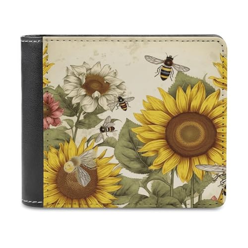 PU-Geldbörse für Herren, personalisierte Kartenhalter-Geldbörse, lustige Bienen, Sonnenblumen, Gänseblümchen, Rosenblumen, Druck, Herren-Geldbörsen für Arbeit, Reisen und den täglichen Gebrauch PU-Geldbörse für Herren, personalisierte Kartenhalter-Geldbörse, lustige Bienen, Sonnenblumen, Gänseblümchen, Rosenblumen, Druck, Herren-Geldbörsen für Arbeit, Reisen und den täglichen Gebrauch von asbwuo