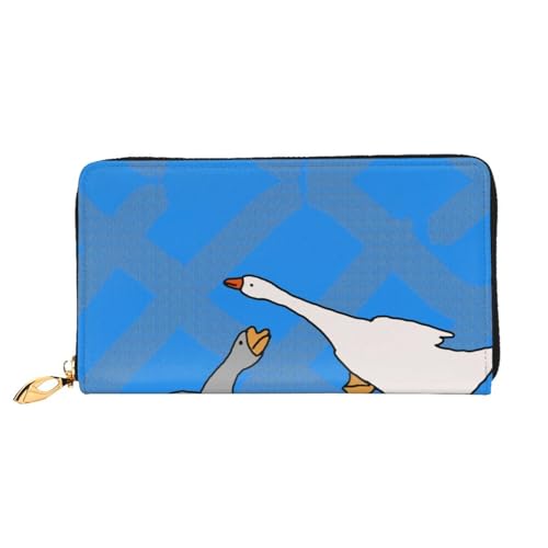 asbwuo Graue Herren-Geldbörse aus Leder mit Goose-Print, schmale zweifach Faltbare Geldbörse mit durchgehendem Print-Design, sicherer Reißverschluss, RFID-Blockierung von asbwuo
