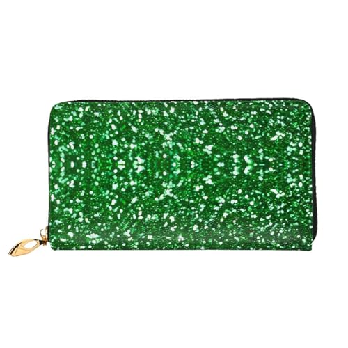 asbwuo Grüne Lederbrieftasche mit glitzerndem Pailletten-Print für Herren, schmale zweifach gefaltete Geldbörse mit durchgehendem Print-Design, sicherer Reißverschluss, RFID-Blockierung von asbwuo
