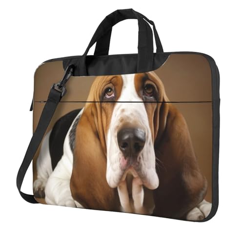 asbwuo Laptop-Umhängetasche für Herren und Damen, wasserdichte Aktentasche, Messenger Bag, Basset Hound, Laptop-Hülle mit Riemengriff von asbwuo