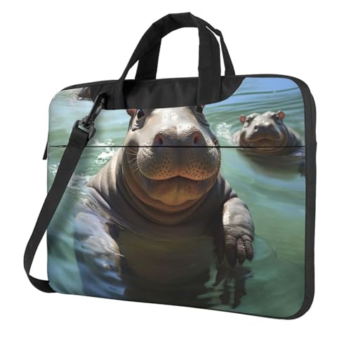 asbwuo Laptop-Umhängetasche für Herren und Damen, wasserdichte Aktentasche, Messenger Bag, süße Hippos-Laptoptasche mit Riemengriff von asbwuo