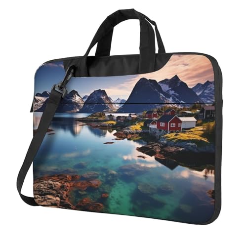 asbwuo Laptop-Umhängetasche für Herren und Damen, wasserdichte Aktentasche, Messenger-Tasche, Norwegen-Inseln, Laptop-Hülle mit Riemengriff von asbwuo