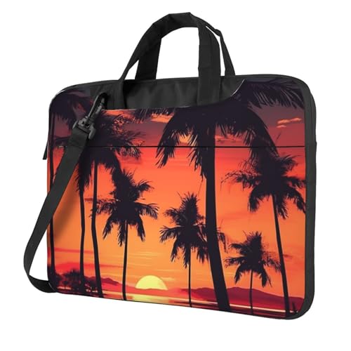 asbwuo Laptop-Umhängetasche für Herren und Damen, wasserdichte Aktentasche, Messenger-Tasche, Palmen-Sommer-Sonnenuntergang, Laptop-Hülle mit Riemengriff von asbwuo