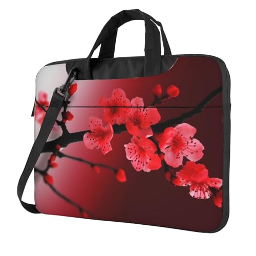 asbwuo Laptop-Umhängetasche für Herren und Damen, wasserdichte Aktentasche, Messenger-Tasche, rote Kirschblüten-Laptoptasche mit Riemengriff von asbwuo