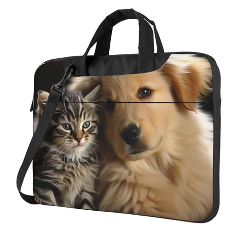 asbwuo Laptop-Umhängetasche für Männer und Frauen, wasserdichte Aktentasche, Messenger Bag, Katzen- und Hunde-Laptop-Hülle mit Riemengriff von asbwuo