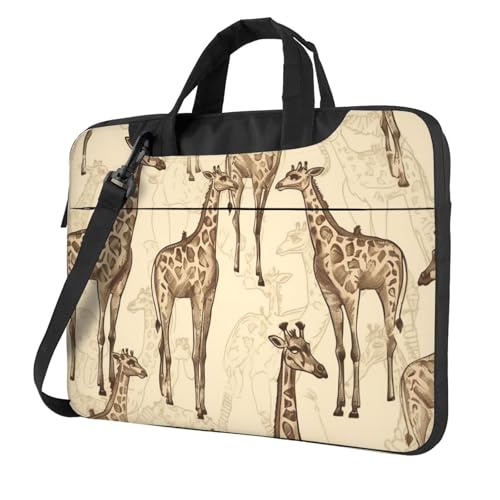 asbwuo Laptop-Umhängetasche für Männer und Frauen, wasserdichte Aktentasche, Messenger-Tasche, handgezeichnete Giraffen, Laptop-Hülle mit Riemengriff von asbwuo