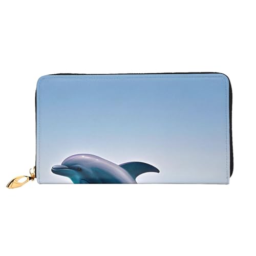 asbwuo Ledergeldbörse für Herren mit „Jumping Up Dolphins-Print, schmale zweifach Faltbare Geldbörse mit durchgehendem Print-Design, sicherer Reißverschluss, RFID-Blockierung von asbwuo