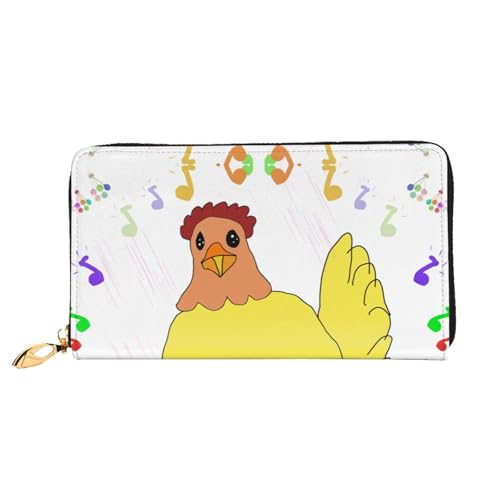 asbwuo Ledergeldbörse für Herren mit „Singing Hen-Print, schmale zweifach gefaltete Geldbörse mit durchgehendem Print-Design, sicherer Reißverschluss, RFID-Blockierung von asbwuo