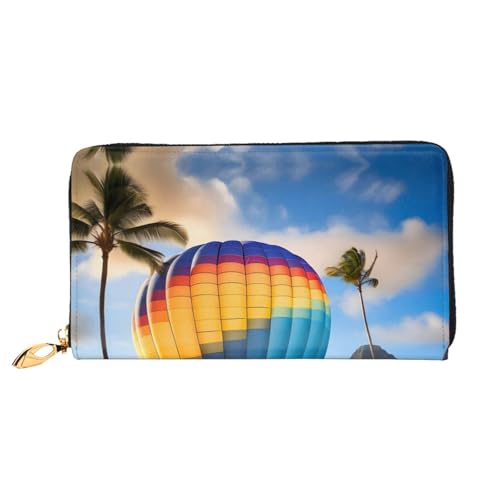 asbwuo Ledergeldbörse für Herren mit Hawaii-Heißluftballon-Print, schmale zweifach gefaltete Geldbörse mit durchgehendem Print-Design, sicherer Reißverschluss, RFID-Blockierung von asbwuo