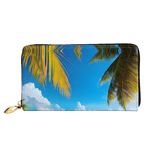 asbwuo Ledergeldbörse für Herren mit Malediven-Urlaubs-Print, schmale zweifach Faltbare Geldbörse mit durchgehendem Print-Design, sicherer Reißverschluss, RFID-Blockierung von asbwuo