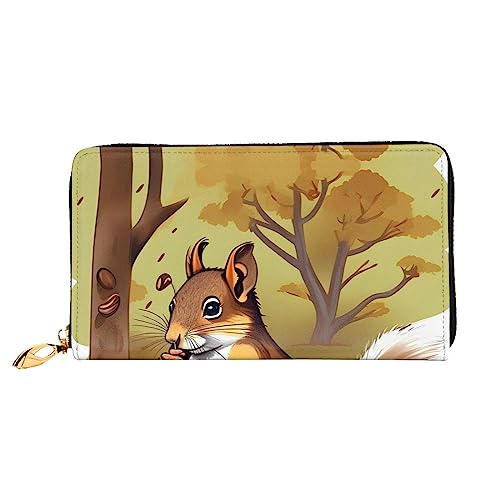 asbwuo Ledergeldbörse für Herren mit Nussfressendem Eichhörnchen-Print, schmale zweifach gefaltete Geldbörse mit durchgehendem Print-Design, sicherer Reißverschluss, RFID-Blockierung von asbwuo