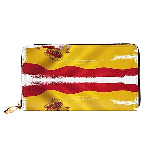 asbwuo Ledergeldbörse für Herren mit Spanien-Flaggen-Print, schmale zweifach gefaltete Geldbörse mit durchgehendem Print-Design, sicherer Reißverschluss, RFID-Blockierung von asbwuo