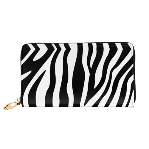 asbwuo Ledergeldbörse für Herren mit Zebra-Feinlinien-Print, schmale Faltschließe mit durchgehendem Print-Design, sicherer Reißverschluss, RFID-Blockierung von asbwuo