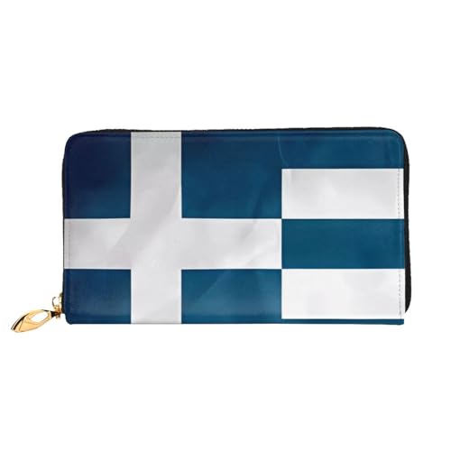 asbwuo Ledergeldbörse für Herren mit griechischem Flaggen-Print, schmale zweifach gefaltete Geldbörse mit durchgehendem Print-Design, sicherer Reißverschluss, RFID-Blockierung von asbwuo
