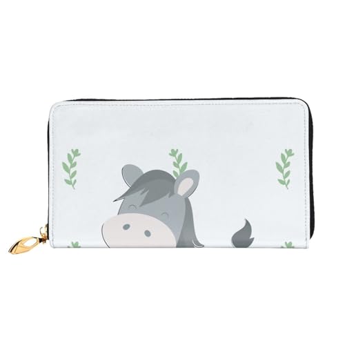 asbwuo Ledergeldbörse für Herren mit lächelndem Esel-Print, schmale zweifach gefaltete Geldbörse mit durchgehendem Print-Design, sicherer Reißverschluss, RFID-Blockierung von asbwuo