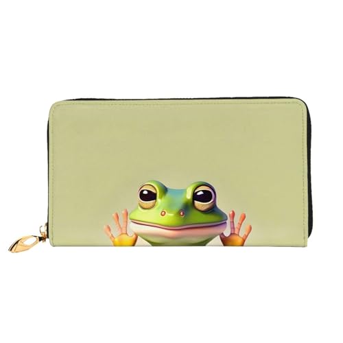 asbwuo Ledergeldbörse für Herren mit lustigem Frosch-Yoga-Print, schmale Faltschließe mit durchgehendem Print-Design, sicherer Reißverschluss, RFID-Blockierung von asbwuo