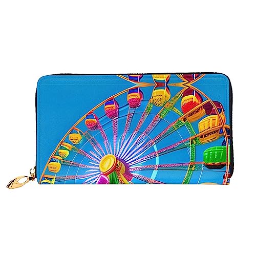 asbwuo Ledergeldbörse mit Corlorful Park-Print für Herren, schmale zweifach gefaltete Geldbörse mit durchgehendem Print-Design, sicherer Reißverschluss, RFID-Blockierung von asbwuo