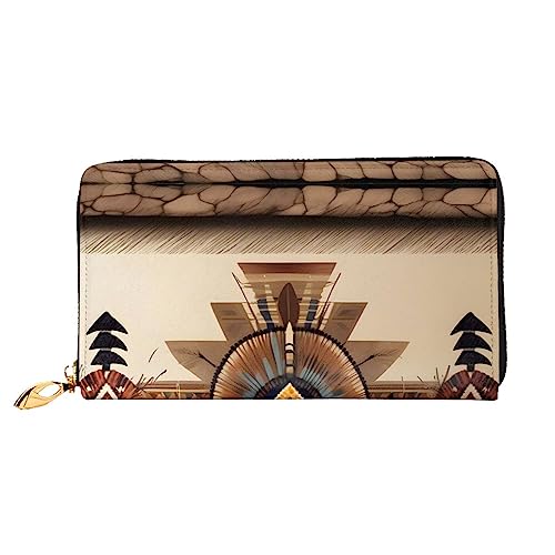 asbwuo Ledergeldbörse mit Indianer-Print für Herren, schmale zweifach gefaltete Geldbörse mit durchgehendem Print-Design, sicherer Reißverschluss, RFID-Blockierung von asbwuo
