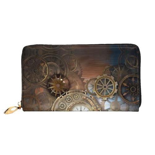 asbwuo Ledergeldbörse mit Steampunk-Uhren-Print für Herren, schmale zweifach gefaltete Geldbörse mit durchgehendem Print-Design, sicherer Reißverschluss, RFID-Blockierung asbwuo Ledergeldbörse mit Steampunk-Uhren-Print für Herren, schmale zweifach gefaltete Geldbörse mit durchgehendem Print-Design, sicherer Reißverschluss, RFID-Blockierung von asbwuo