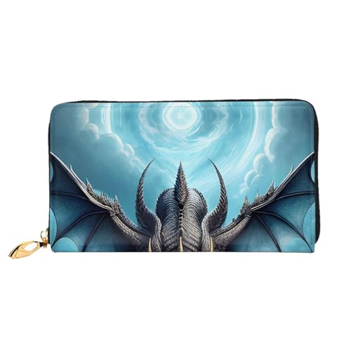 asbwuo Ledergeldbörse mit fliegendem Drachen-Print für Herren, schmale zweifach gefaltete Geldbörse mit durchgehendem Print-Design, sicherer Reißverschluss, RFID-Blockierung von asbwuo