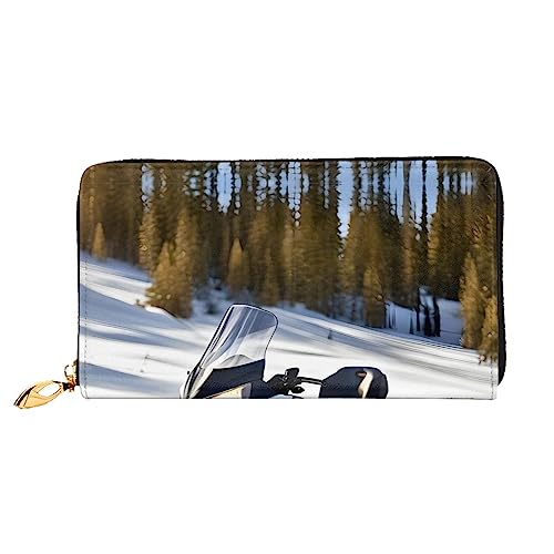 asbwuo Moderne Lederbrieftasche mit Schneemobil-Print für Herren, schmale Bifold-Geldbörse mit durchgehendem Print-Design, sicherer Reißverschluss, RFID-Blockierung von asbwuo