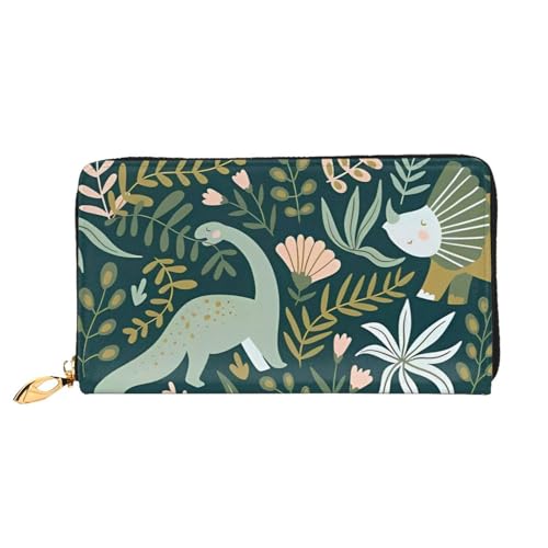 asbwuo Niedliche Lederbrieftasche mit Dinosaurier-Print für Herren, schmale zweifach gefaltete Geldbörse mit durchgehendem Print-Design, sicherer Reißverschluss, RFID-Blockierung von asbwuo
