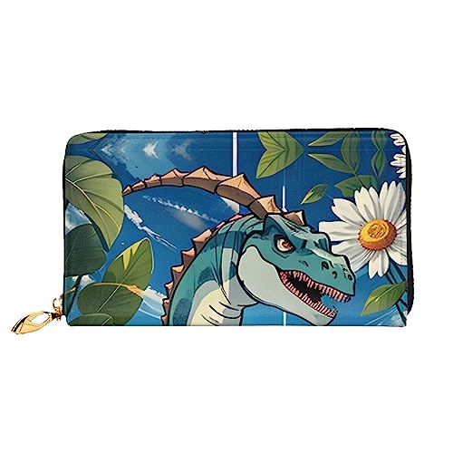 asbwuo Niedliche Lederbrieftasche mit Dinosaurier-Print für Herren, schmale zweifach gefaltete Geldbörse mit durchgehendem Print-Design, sicherer Reißverschluss, RFID-Blockierung von asbwuo
