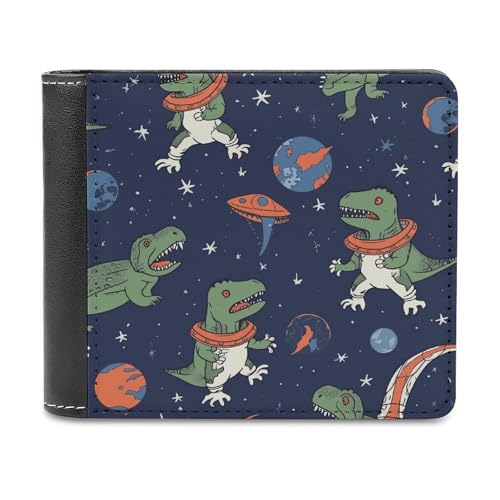 asbwuo PU-Geldbörse für Herren, personalisierte Kartenhalter-Geldbörse, lustiger Astronauten-Dinosaurier-Raketendruck, Herren-Geldbörsen für Arbeit, Reisen und den täglichen Gebrauch von asbwuo