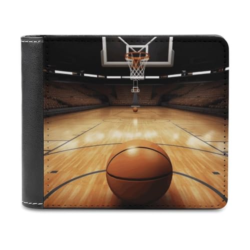 PU-Geldbörse für Herren, personalisierte Kartenhalter-Geldbörse, lustiger Basketball-Arena-Druck, Herren-Geldbörsen für Arbeit, Reisen und den täglichen Gebrauch von asbwuo