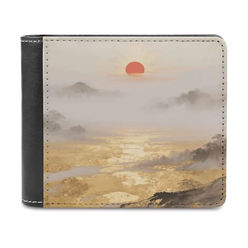 asbwuo PU-Geldbörse für Herren, personalisierte Kartenhalter-Geldbörse, lustiger Golden DawnLand-Druck, Herren-Geldbörsen für Arbeit, Reisen und den täglichen Gebrauch von asbwuo