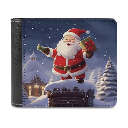 PU-Geldbörse für Herren, personalisierte Kartenhalter-Geldbörse, lustiges „Frohe Weihnachten-Motiv mit Weihnachtsmann-Aufdruck, Herren-Geldbörsen für Arbeit, Reisen und den täglichen Gebrauch von asbwuo