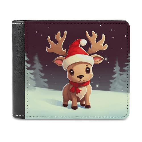 PU-Geldbörse für Herren, personalisierte Kartenhalter-Geldbörse, lustiges süßes Weihnachts-Rentier1-Print, Herren-Geldbörsen für Arbeit, Reisen und den täglichen Gebrauch von asbwuo