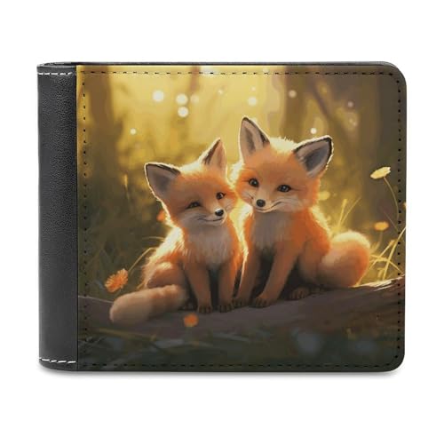 asbwuo PU-Geldbörse für Herren, personalisierte Kartenhalter-Geldbörse mit lustigem, süßem Fuchs-Print, Herren-Geldbörsen für Arbeit, Reisen und den täglichen Gebrauch von asbwuo