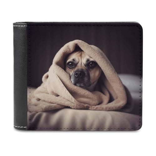 asbwuo PU-Geldbörse für Herren, personalisierte Kartenhalter-Geldbörse mit lustigem Hund-in-Einer-Decke-Aufdruck, Herren-Geldbörsen für Arbeit, Reisen und den täglichen Gebrauch von asbwuo