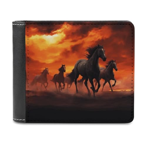 PU-Geldbörse für Herren, personalisierte Kartenhalter-Geldbörse mit lustigem Pferde- und rot leuchtendem Wolken-Print, Herren-Geldbörsen für Arbeit, Reisen und den täglichen Gebrauch von asbwuo