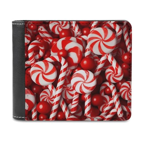 asbwuo PU-Geldbörse für Herren, personalisierte Kartenhalter-Geldbörse mit lustigem Zuckerstangen-Print, Herren-Geldbörsen für Arbeit, Reisen und den täglichen Gebrauch von asbwuo