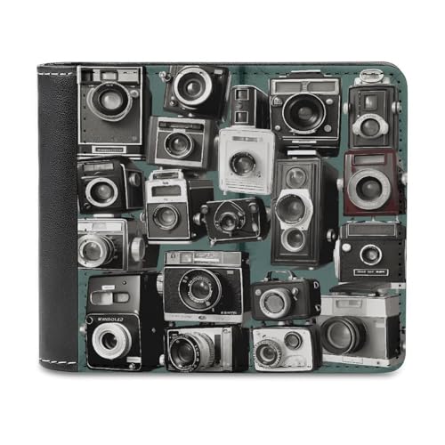 asbwuo Pu-Geldbörse für Herren, personalisierte Kartenhalter-Geldbörse, lustiger Retro-Cool-Kamera-Sammlung-Druck, Herren-Geldbörsen für Arbeit, Reisen und den täglichen Gebrauch von asbwuo