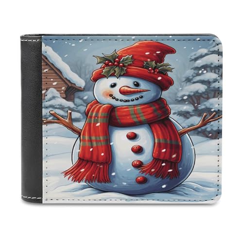 asbwuo Pu-Geldbörse für Herren, personalisierte Kartenhalter-Geldbörse, lustiger roter Schneemann-Schal-Druck, Herren-Geldbörsen für Arbeit, Reisen und den täglichen Gebrauch von asbwuo