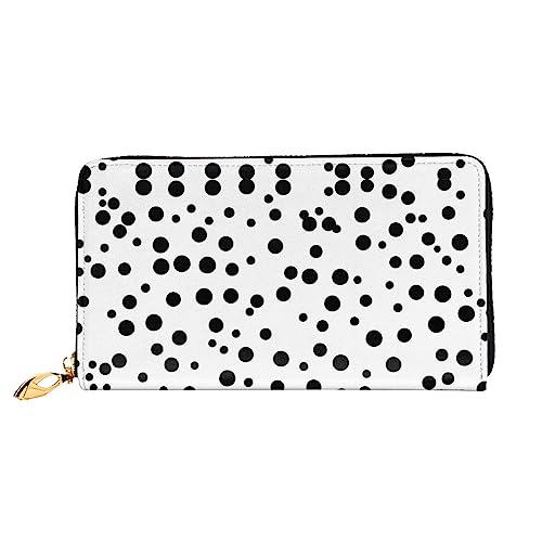 asbwuo Schwarz-weißes Lederportemonnaie mit Punktemuster für Herren, schmale Bifold-Geldbörse mit durchgehendem Druckdesign, sicherer Reißverschluss, RFID-Blockierung von asbwuo