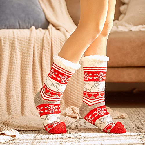 asdas Slipper-Socken für Frauen mit Greifern, rutschfest, flauschige Socken, Schneeflocke, Schaf, rutschfeste Indoor-Tier-Greifer, warme Fleece-Socken, rutschfeste Socken, weicher Flaum von asdas