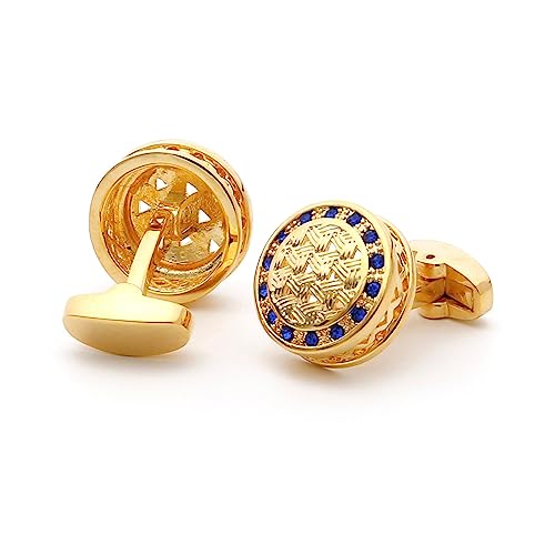 Cufflinks Herren-Manschettenknöpfe, blauer Kristall, goldfarben, rund, Smoking, formelle Manschettenknöpfe, Hochzeitsschmuck von asdchZen