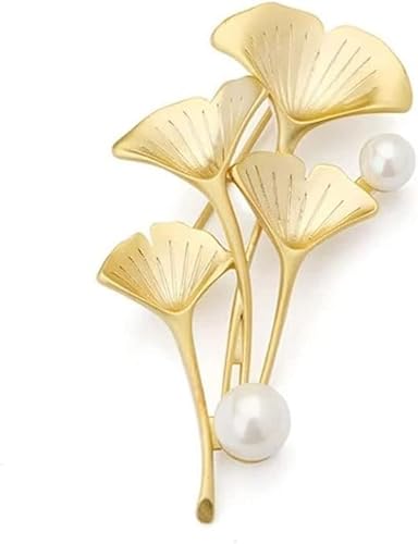 Ginkgo Biloba Vintage Gold Brosche Pins Kristalle Perle Blume Broschen Für Hochzeit Party Schmuck (5,5 * 3 Cm) von asdchZen