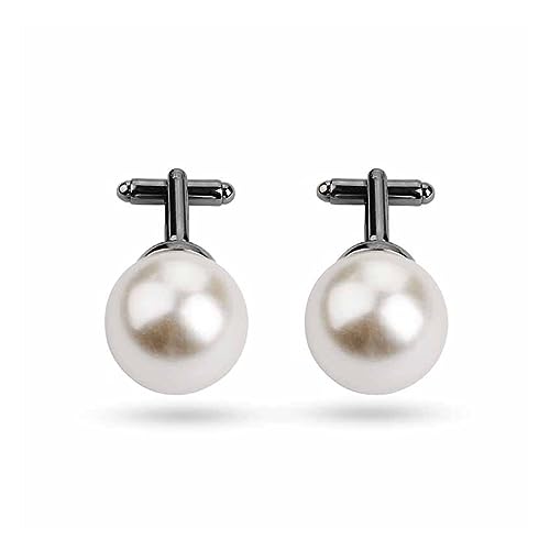 Pearl Cufflinks Herren Runde Weiße Perlen Manschettenknöpfe Damen Groß Glänzend Business Hemd Manschettenknöpfe Hochzeit Set (Messing) von asdchZen